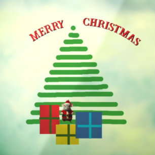 Window Cling - Santa Mouse Under Xmas Tree