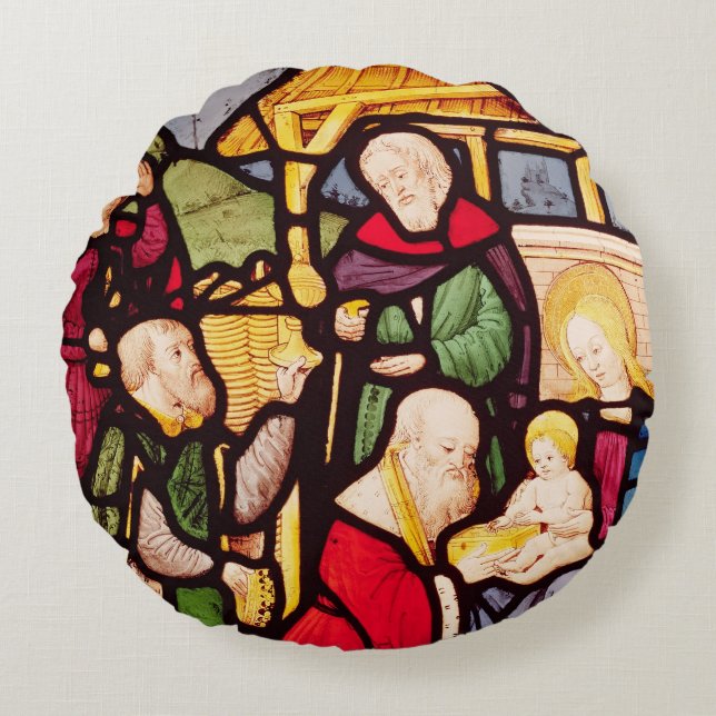 Window depicting the Adoration of the Magi Round Pillow (Front)