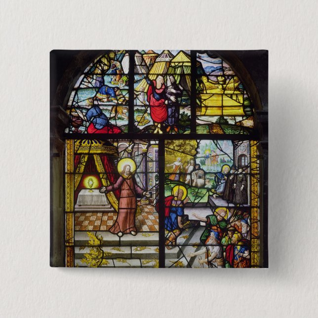 Window depicting the Gathering of the Manna 2 Inch Square Button (Front)