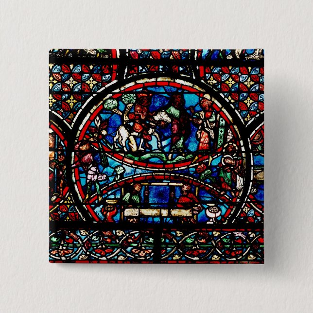 Window depicting the Good Samaritan 2 Inch Square Button (Front)
