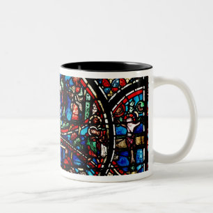 Window depicting the Good Samaritan Two-Tone Coffee Mug