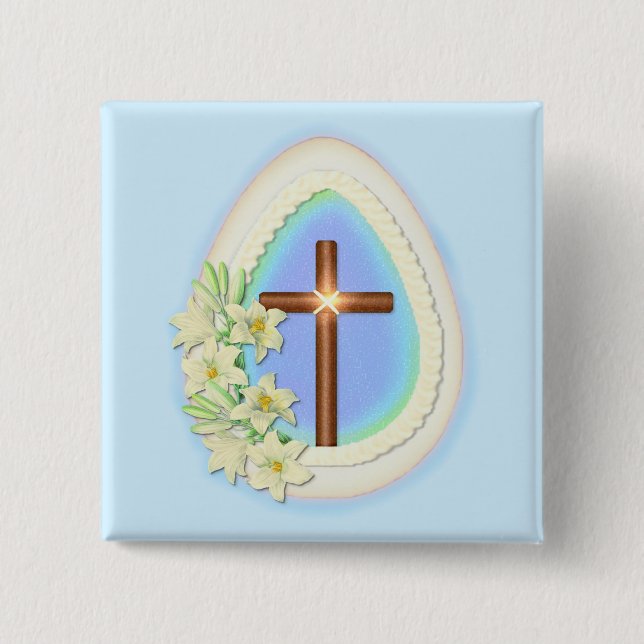 Window Egg and Cross 2 Inch Square Button (Front)