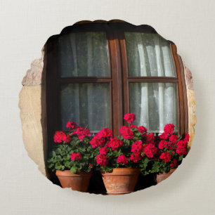 Window flower pots in village round pillow