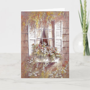 Window, flowers, and shutters Springtime beauty Card