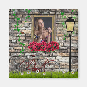 Window flowers bicycle wall personalized photo magnet