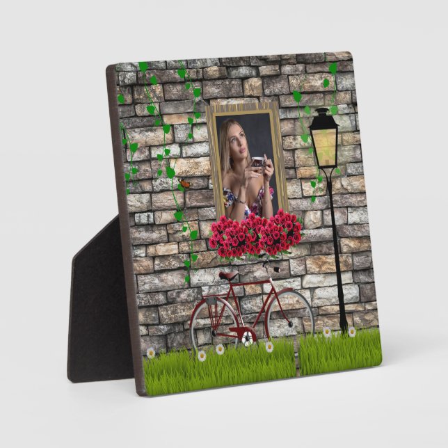 Window flowers bicycle wall personalized photo  plaque (Front)