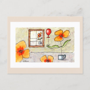 Window Flowers Watercolor Postcard