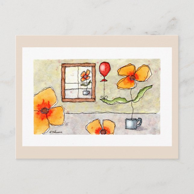 Window Flowers Watercolor Postcard (Front)