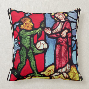 Window from Troyes Cathedral showing the Temptatio Throw Pillow
