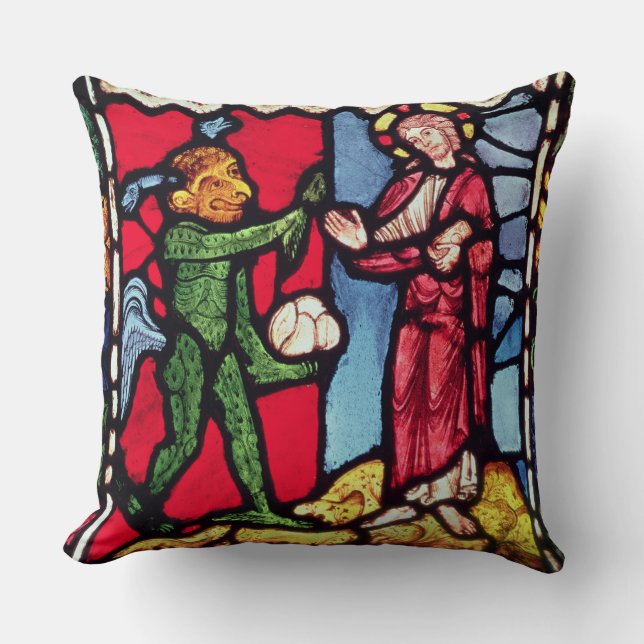 Window from Troyes Cathedral showing the Temptatio Throw Pillow (Front)