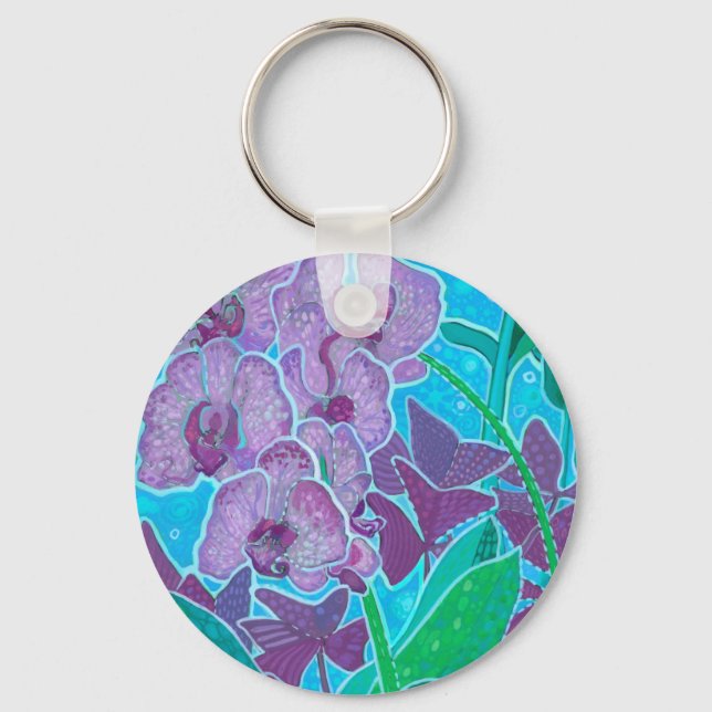 Window Garden Orchid Flowers Floral Botanical Art  Keychain (Front)