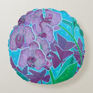 Window Garden Orchid Flowers Floral Botanical Art Round Pillow