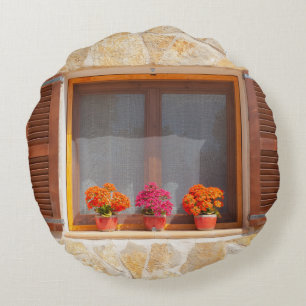Window of a spanish Finca Round Pillow
