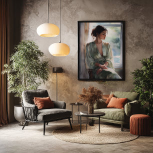 Window of Solitude: Watercolor Portrait Poster
