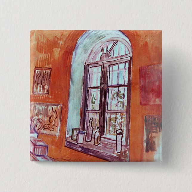 Window of Vincent van Gogh's Studio at the Asylum 2 Inch Square Button (Front)