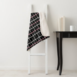 Window Pane Print in Black and White with Pink Sherpa Blanket