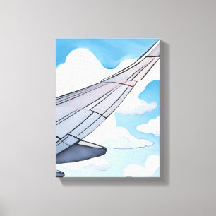 Window Seat   Airplane Wing Sky Watercolor Travel Canvas Print
