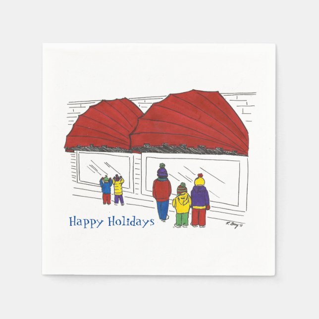 Window Shopping NYC Christmas Holiday Festive Napkin (Front)