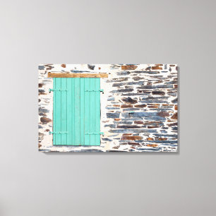 Window Shutters on a Rustic Rock Wall Canvas Print