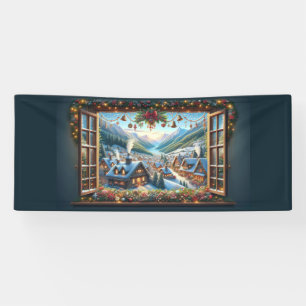 Window to a Winter Christmas Village 6 ft Banner
