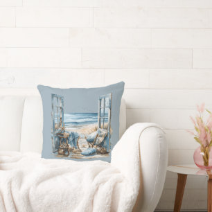 Window to the Beach... - Dreaming of the Beach Throw Pillow