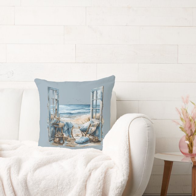 Window to the Beach... - Dreaming of the Beach Throw Pillow (Couch)