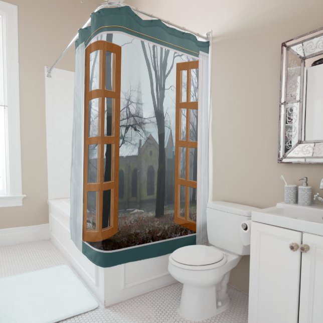 Window View Church Through the Winter Fog (In Situ)