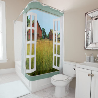 Window View of Barns in the Pasture