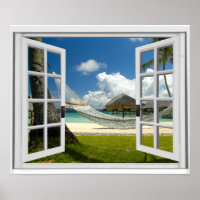Window View Tropical Beach Scene