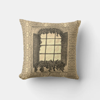 Window with Shutters SEPIA Throw Pillow