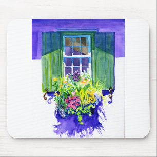 Windowbox watercolor mouse pad