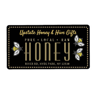Windowpane Bees Dotted Gold Border Honey Label