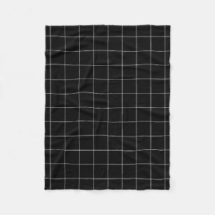Windowpane Check Grid (white/black Fleece Blanket