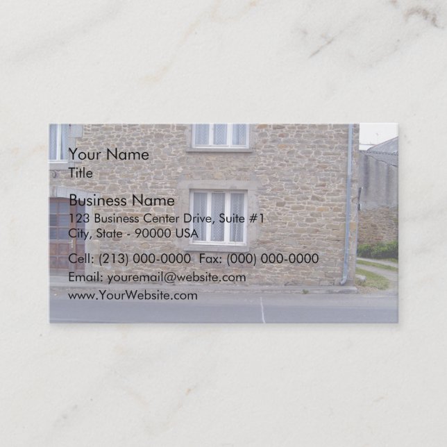 Windows In Rough Stone Wall House With Lace Curtai Business Card (Front)