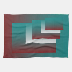 Windows in teal burgundy white kitchen towel