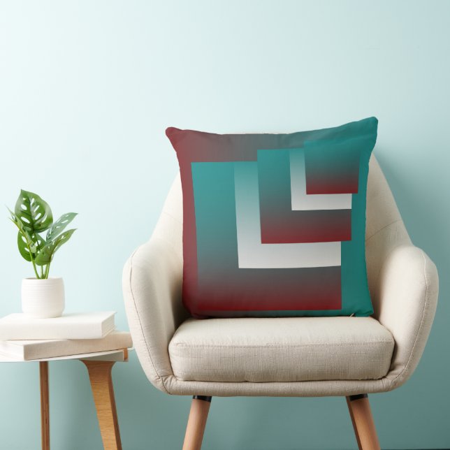 Windows in teal burgundy white throw pillow (Chair)