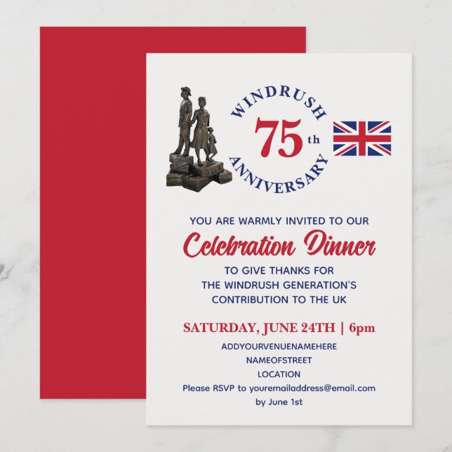 WINDRUSH 75th Anniversary Union Jack Invitation (Front/Back)
