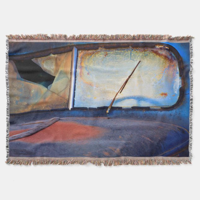 Windshield of an old rusty truck throw blanket (Front)