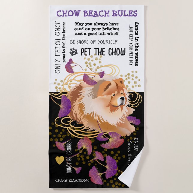 WINDSONG CHOW BEACH RULES serviette de plage (Devant)