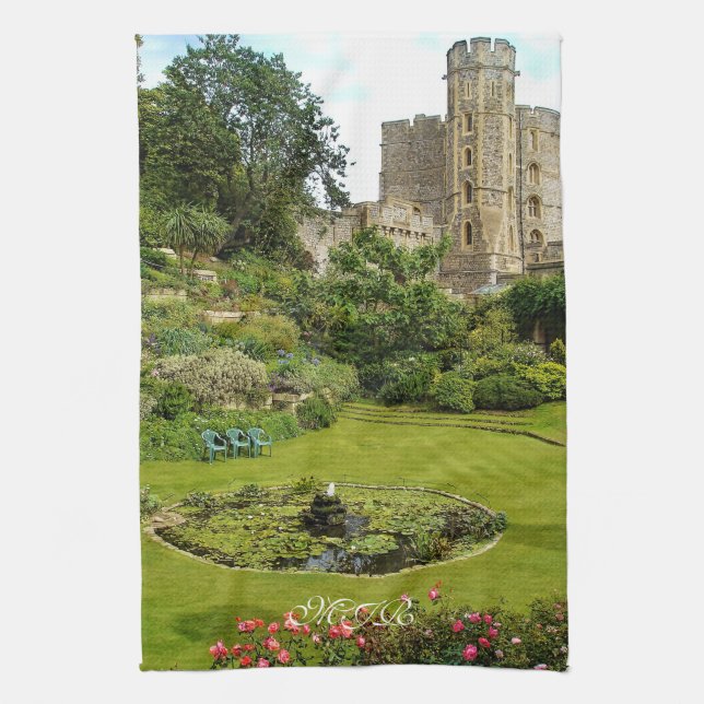 Windsor Castle - Edward III Tower and Moat Garden Kitchen Towel (Vertical)