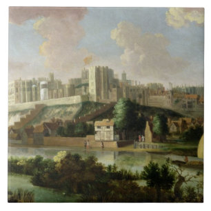 Windsor Castle seen from the Thames, c.1700 (oil o Tile