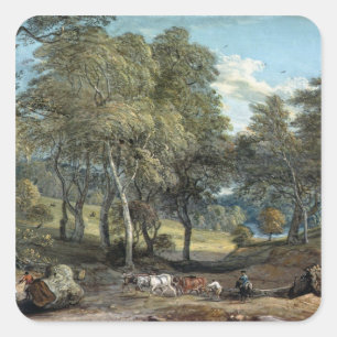 Windsor Forest with Oxen Drawing Timber, 1798 Square Sticker