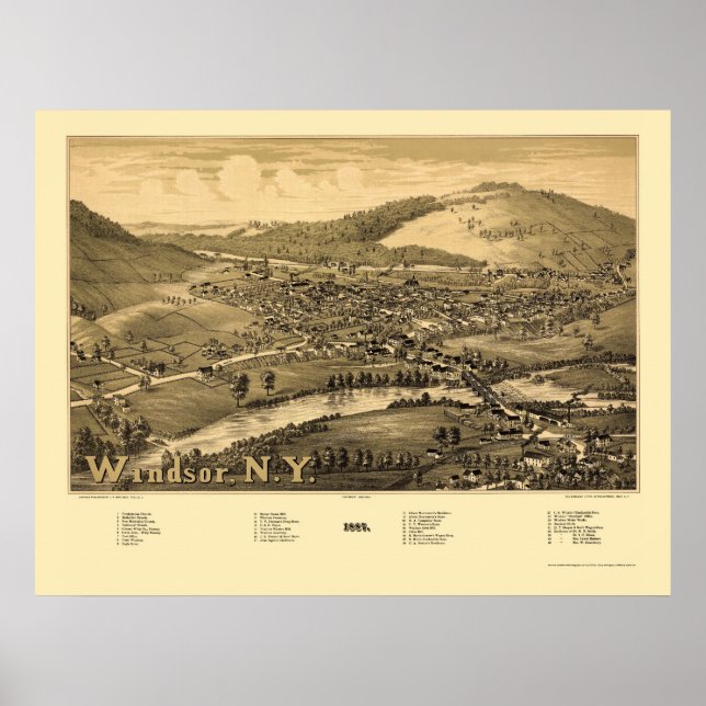 Windsor, NY Panoramic Map - 1887 Poster (Front)