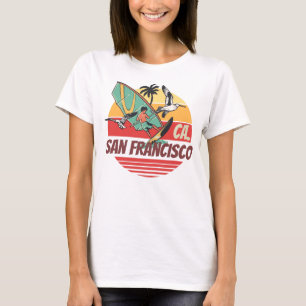 Windsurf San francisco ocean seagulls vintage  T-Shirt