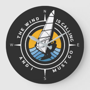Windsurf, the wind is calling and I must go Grote  Large Clock