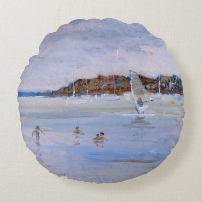 Windsurfer and Bathers Round Pillow (Front)