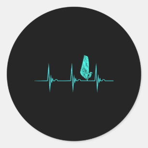 Windsurfer Heartbeat Ekg Pulse Water Sport Windsur Classic Round Sticker