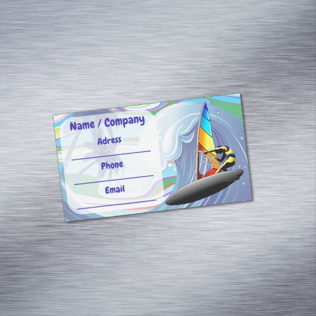 WindSurfer on Big Ocean Waves Magnetic Business Card (In Situ)
