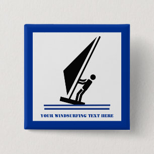 Windsurfer on board black, blue windsurfing 2 inch square button