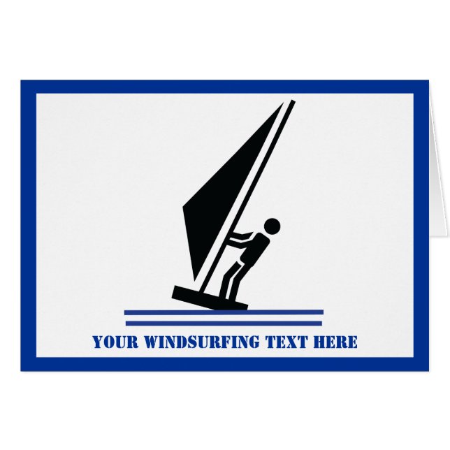 Windsurfer on board black, blue windsurfing card (Front Horizontal)